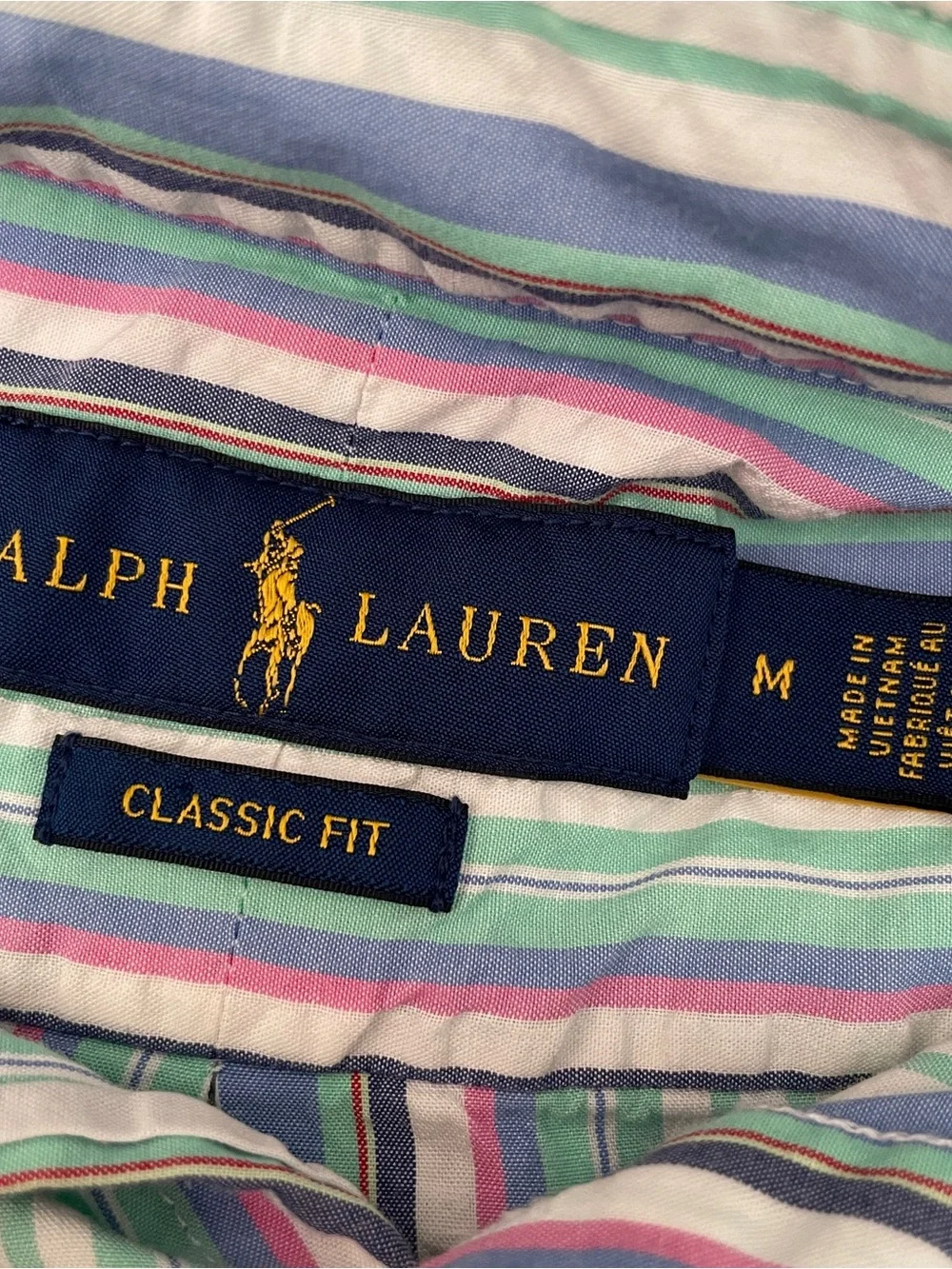 Polo Ralph Lauren RL Prepster Seersucker Stripe Button Down Shirt Short Sleeve M